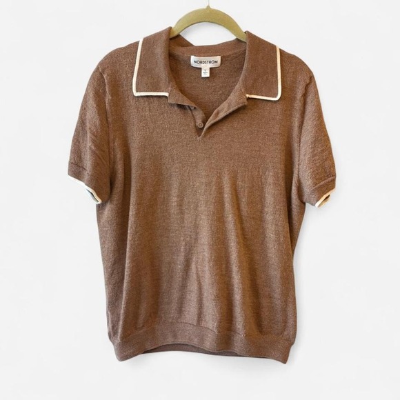 Nordstrom Other - Nordstrum Merino Wool & Silk Camel & Cream Short-Sleeve Polo Sz Large